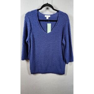 Coldwater Creek Sweater Womens Small Blue Boucle‎ Knit Pullover 3/4 Sleeve NWT